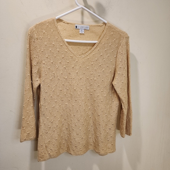 Petite Sophisticate Beige Knit V-Neck Sweater Size M - Picture 1 of 11